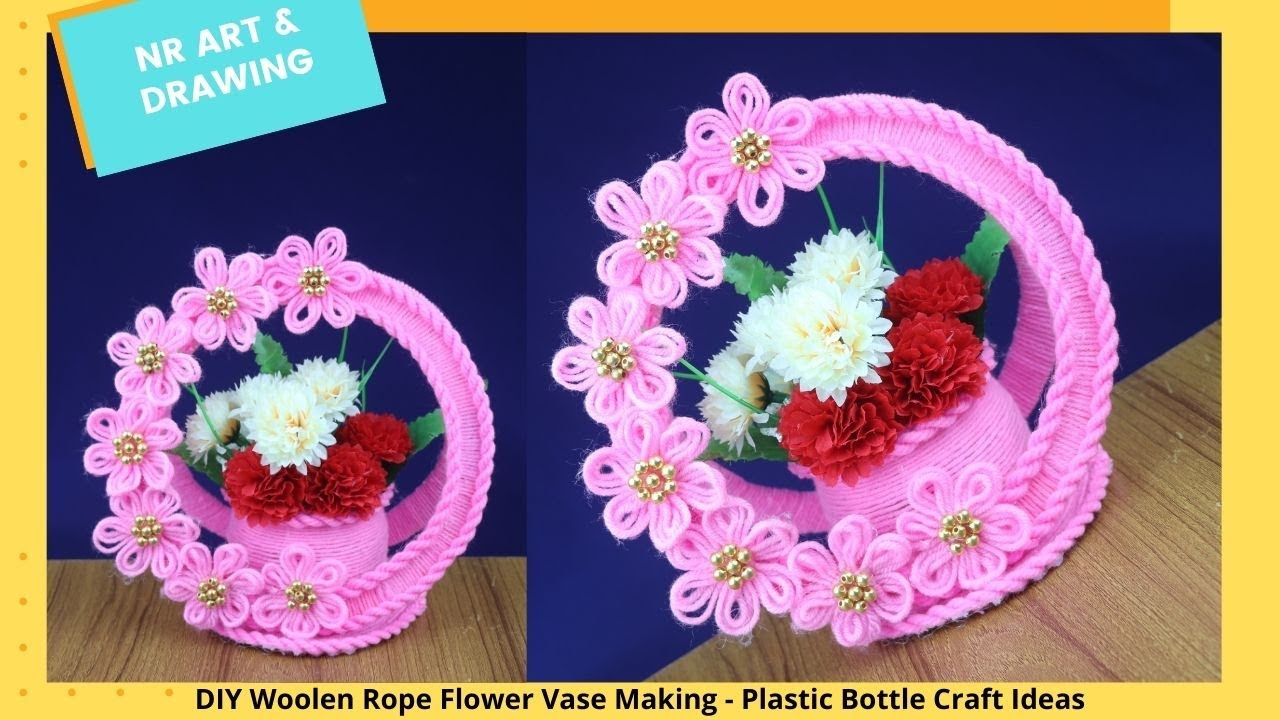DIY Woolen Rope Flower Vase Making - Plastic Bottle Craft Ideas - Best Out Waste