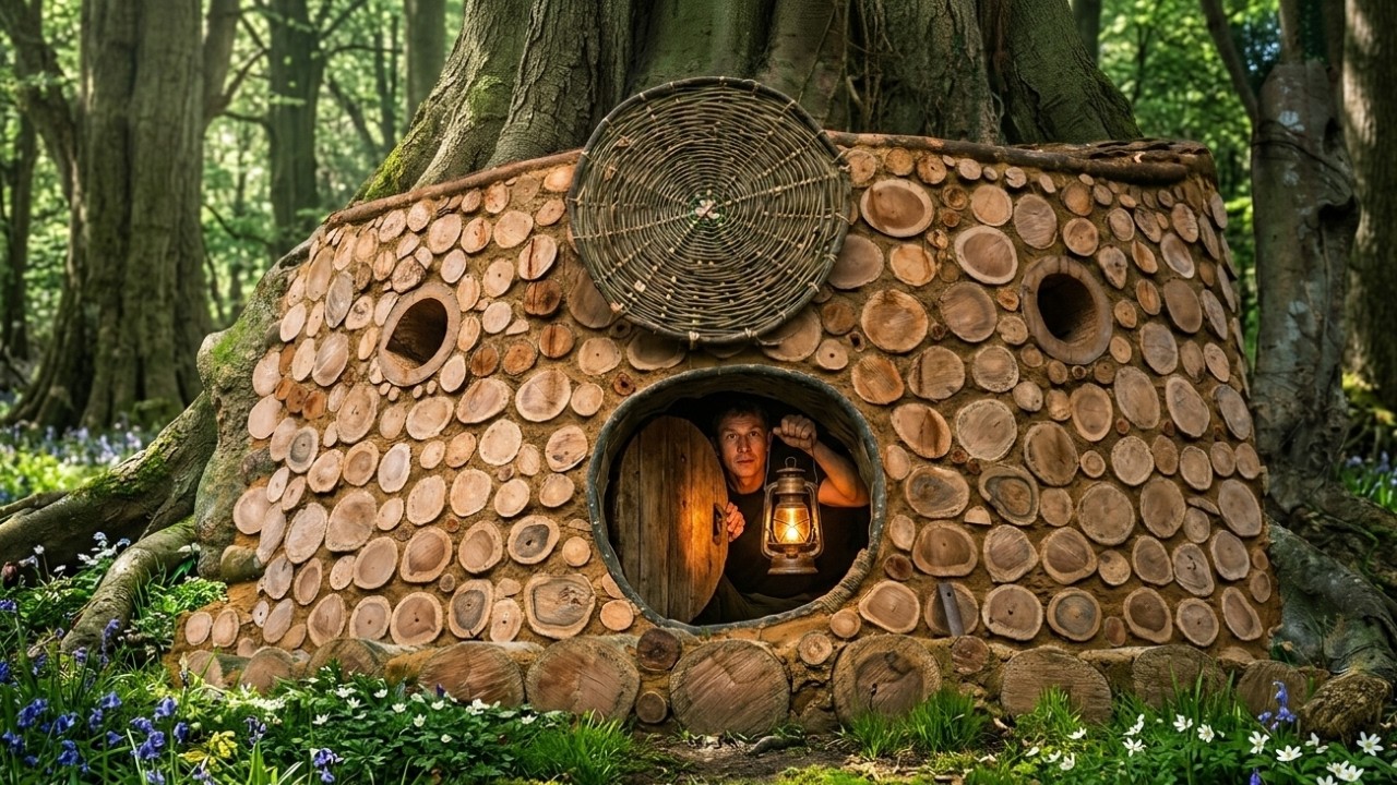 I Built a Hidden Survival Shelter Inside a Giant Tree Hollow | Bushcraft Idea