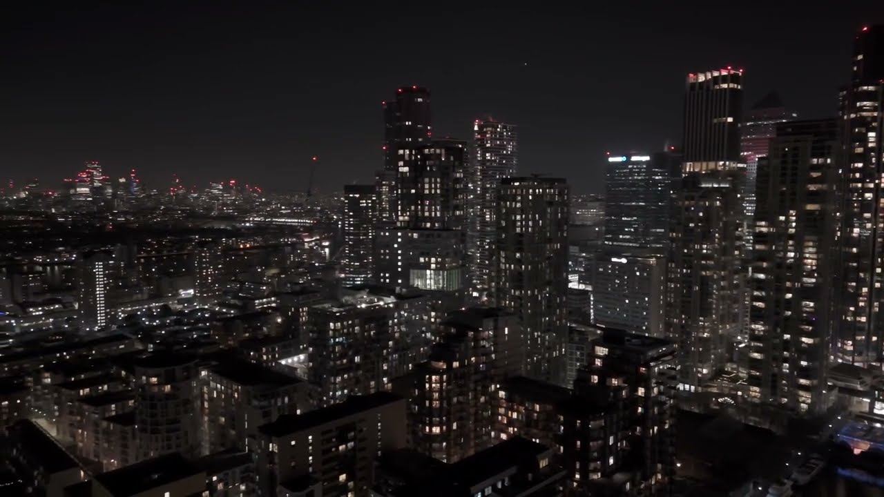 London Canary Wharf at Night | LoFi Beats Ambient Music | Stunning London Skyline in 4K drone video