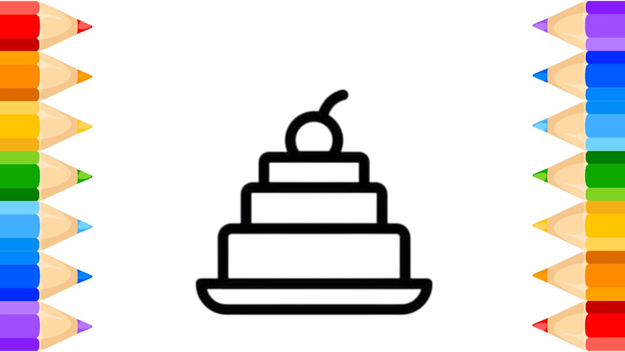 Как нарисовать торт на день рождения: рисование, раскрашивание и рисование для детей и малышей_🌈🎨...