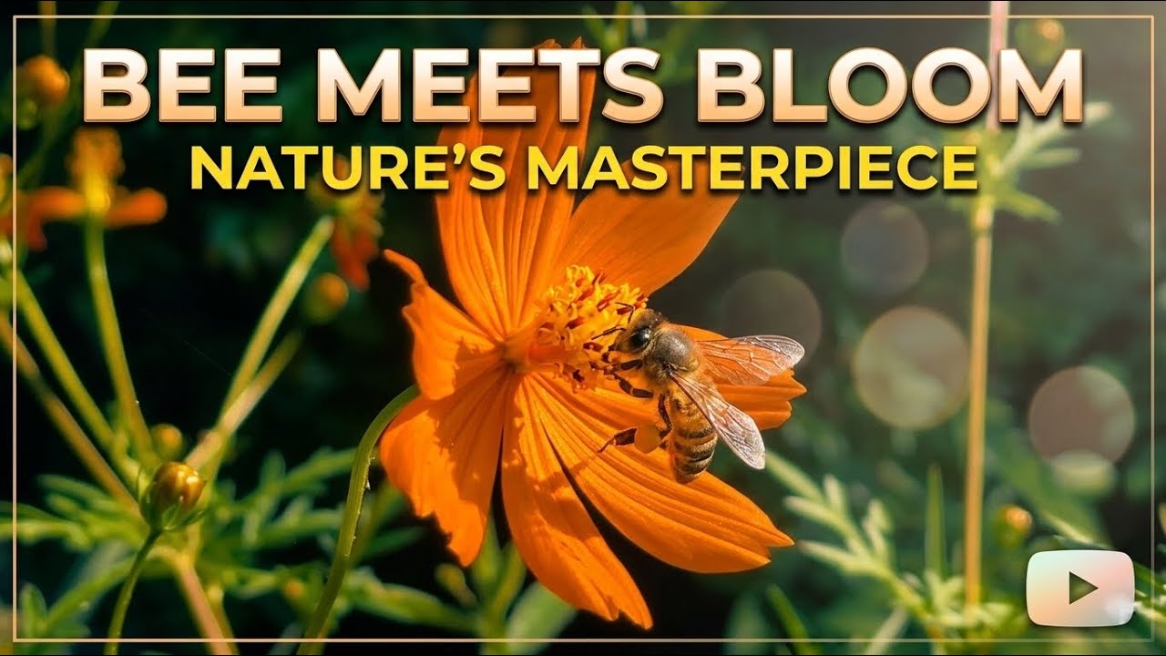 The Beauty of Pollination | Orange Cosmos Flower & Bee #Bees #CosmosFlowers #Pollinators #GardenLife