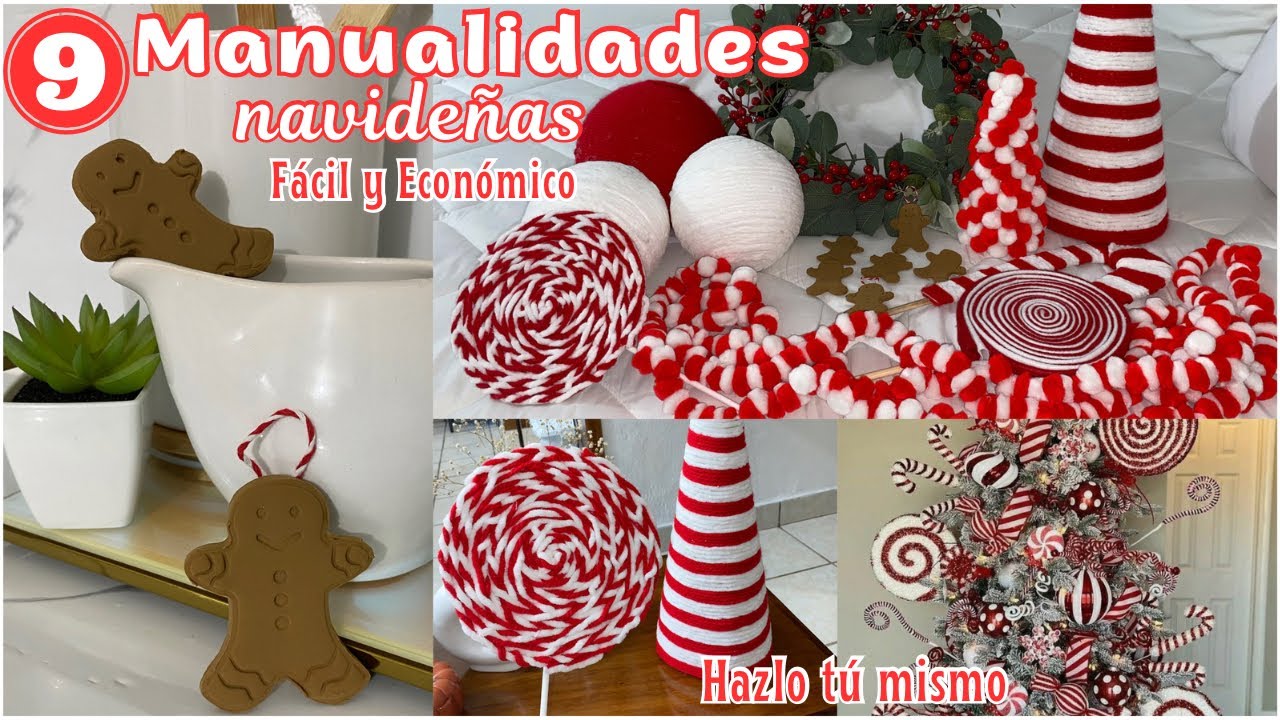 9 DIY MANUALIDADES PARA DECORAR EN NAVIDAD 2023 Hazlo tu mismo FACIL y ECONOMICO Estilo Candy Cane🍭