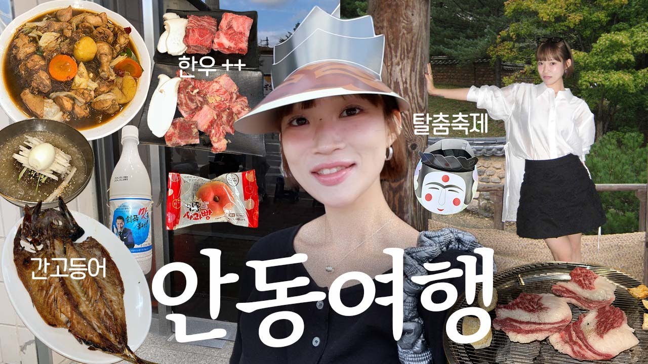1박2일 안동여행 브이로그~! 맛집 코스♡ 안동축제, 안동찜닭, 갈비골목, 일직식당 간고등어, 만휴정, 월영교 야경, 맘모스베이커리, 안동 카페 qqq 소금빵 꼭이요.