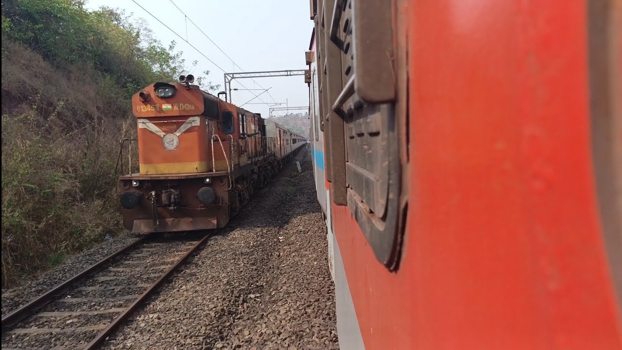 16334 Veraval Express Skip🔥 Vilavade Station and crossing Diva Ratnagiri Passenger Empty Rake.