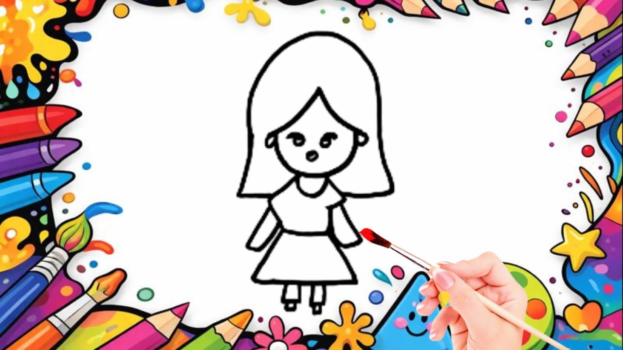 How To Draw cute Cartoon Girl  Drawing, Painting & Coloring For Kids and Toddlers_🌈🎨 🐋