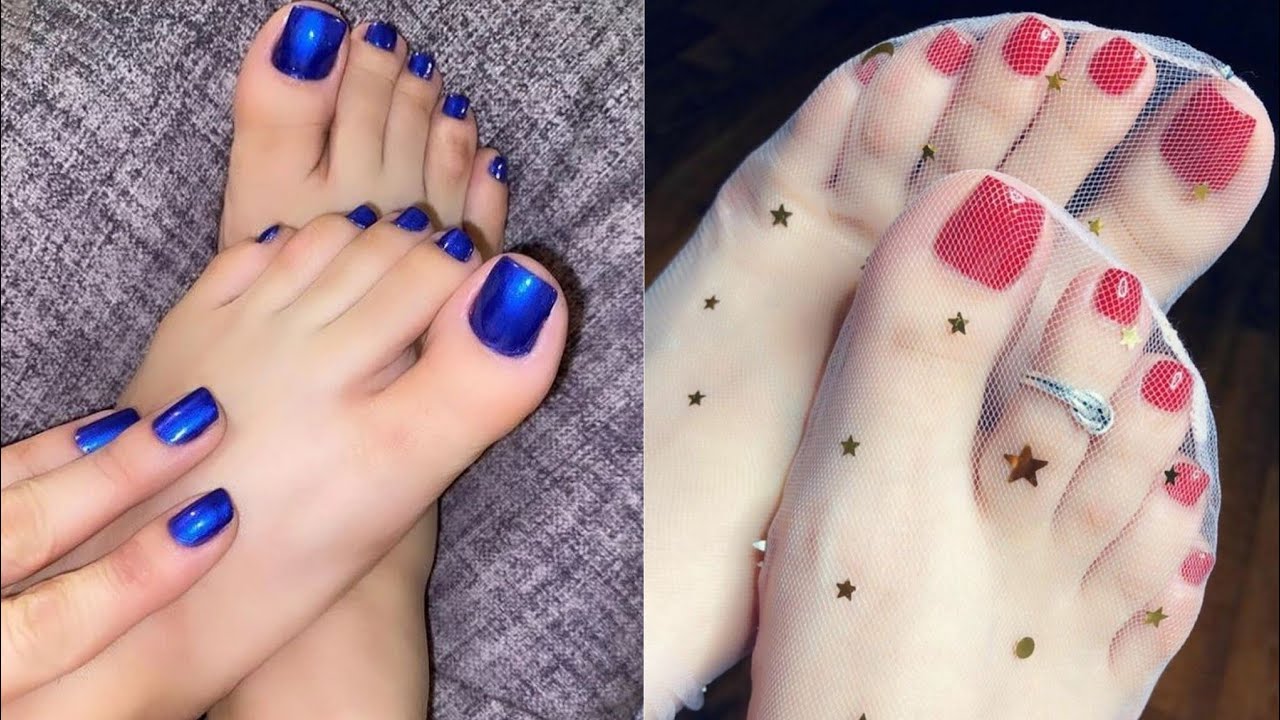 Mesmerizing designs of shiny toe nails color trends// Fresh pedicure aesthetic toe nails colors 2024