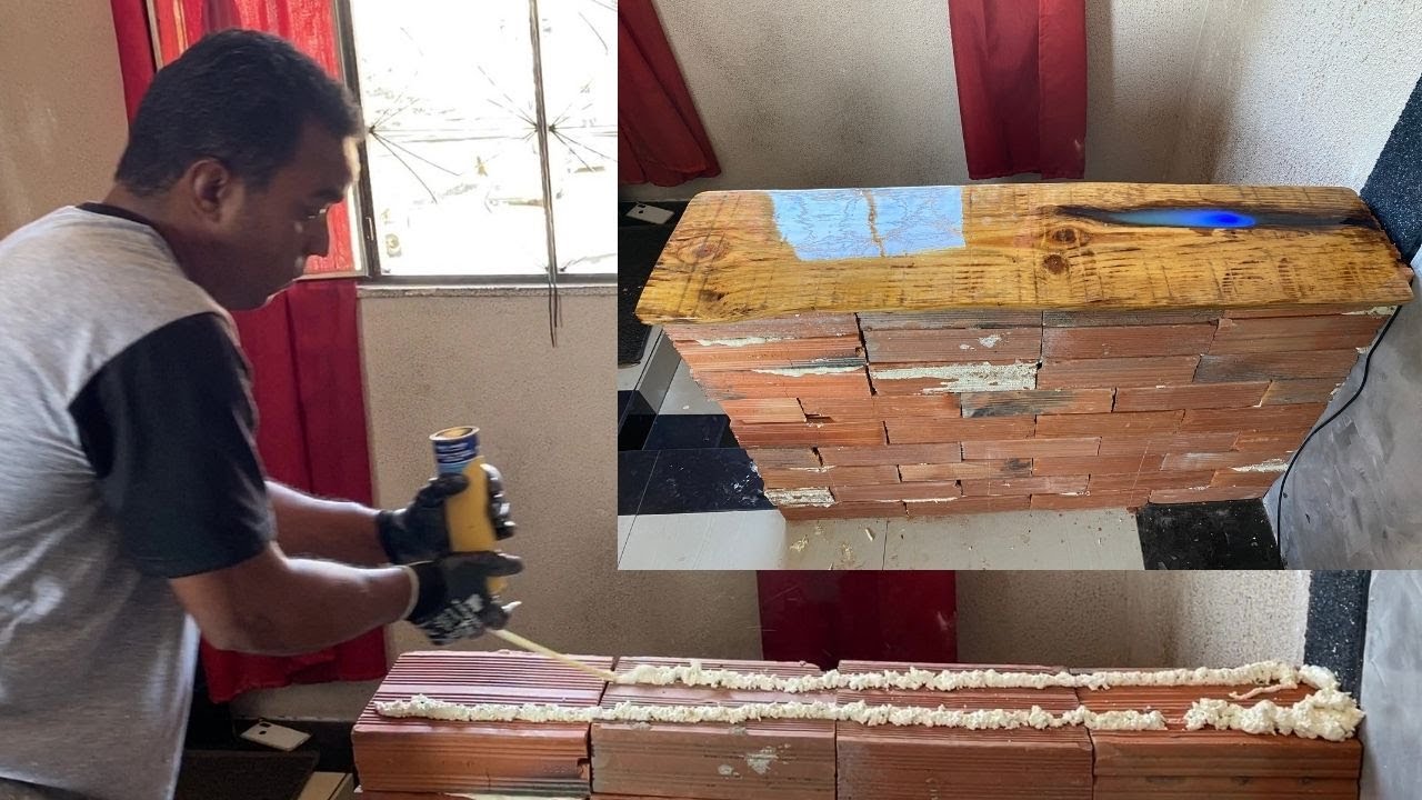 COMO FAZER UM BALCÃO DE COZINHA SEM SUJEIRA - BALCÃO DE TIJOLO FEITO SEM MASSA DE REBOCO INCRÍVEL