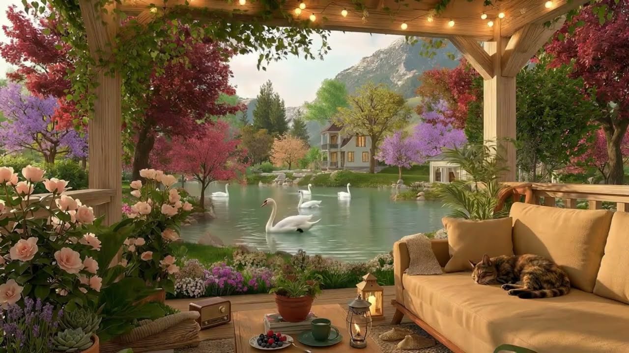Cozy Lakeside Porch Ambience 🌿 | Beautiful Relaxing Music, Peaceful Soothing Instrumental Music