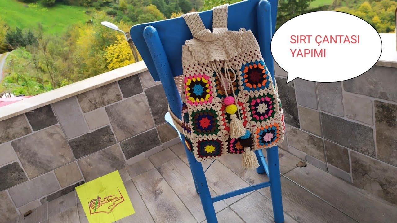Yetişkin Sırt Çantası* Örgü Sırt Çantası* Motif Çanta *Örgü Çanta * İp Kesmeden Motif Ekleme