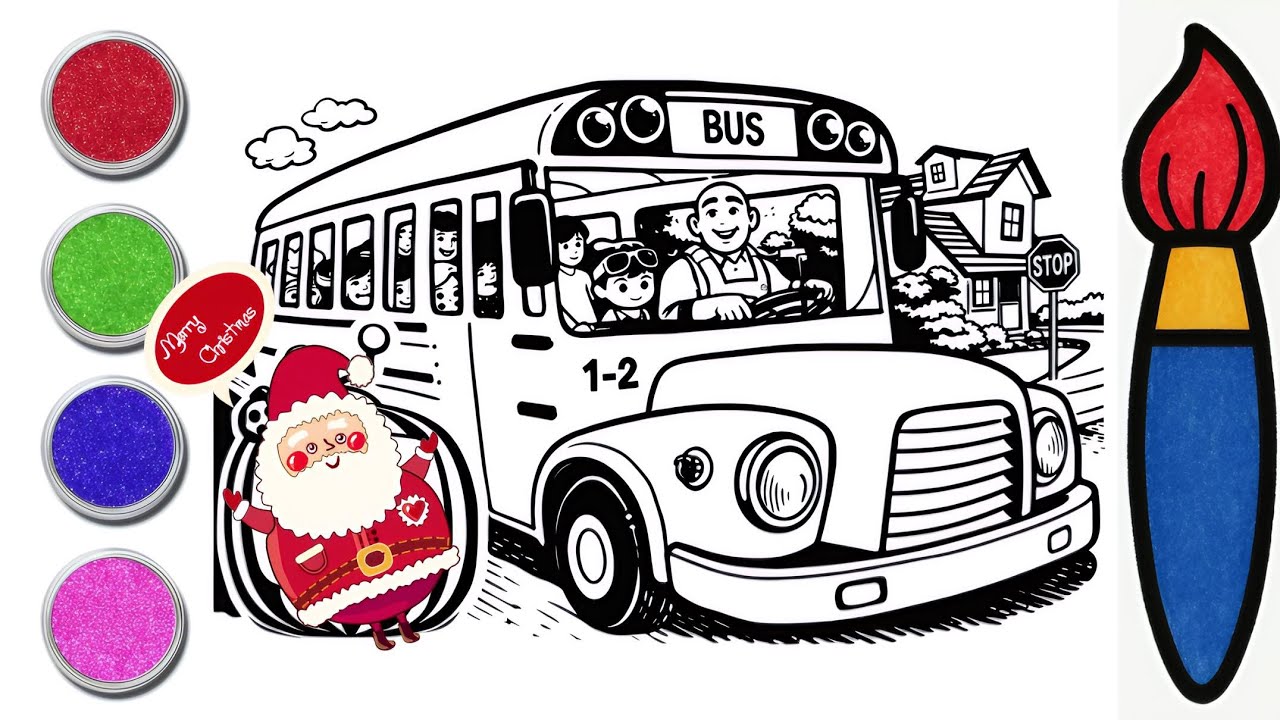 Musa Color in School Bus Drawing 🚌🎨 | Wheels on the Bus Go Round and Round | Color With Musa