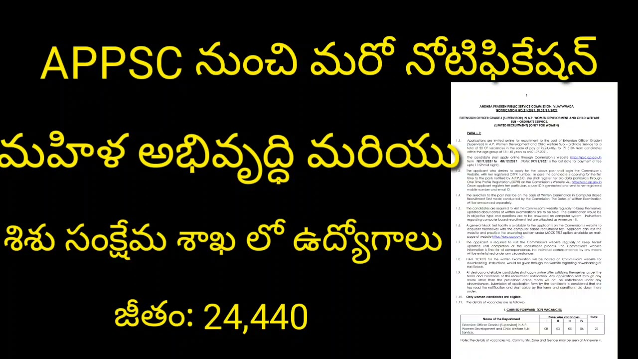 APPSC  job notification|| jobs in women and child welfare department||