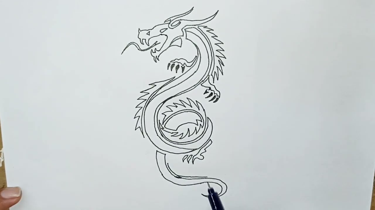 Cara gambar Naga / Cara menggambar naga denga mudah - ide gambar tato gambar naga