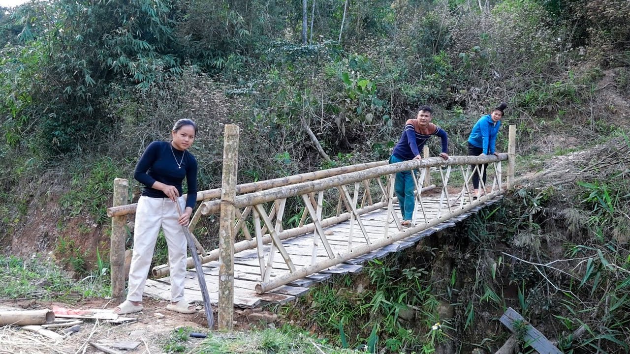 Everyday Life on the Family Farm: Adding a Railing to the Bridge Over the Stream | Mountain Family