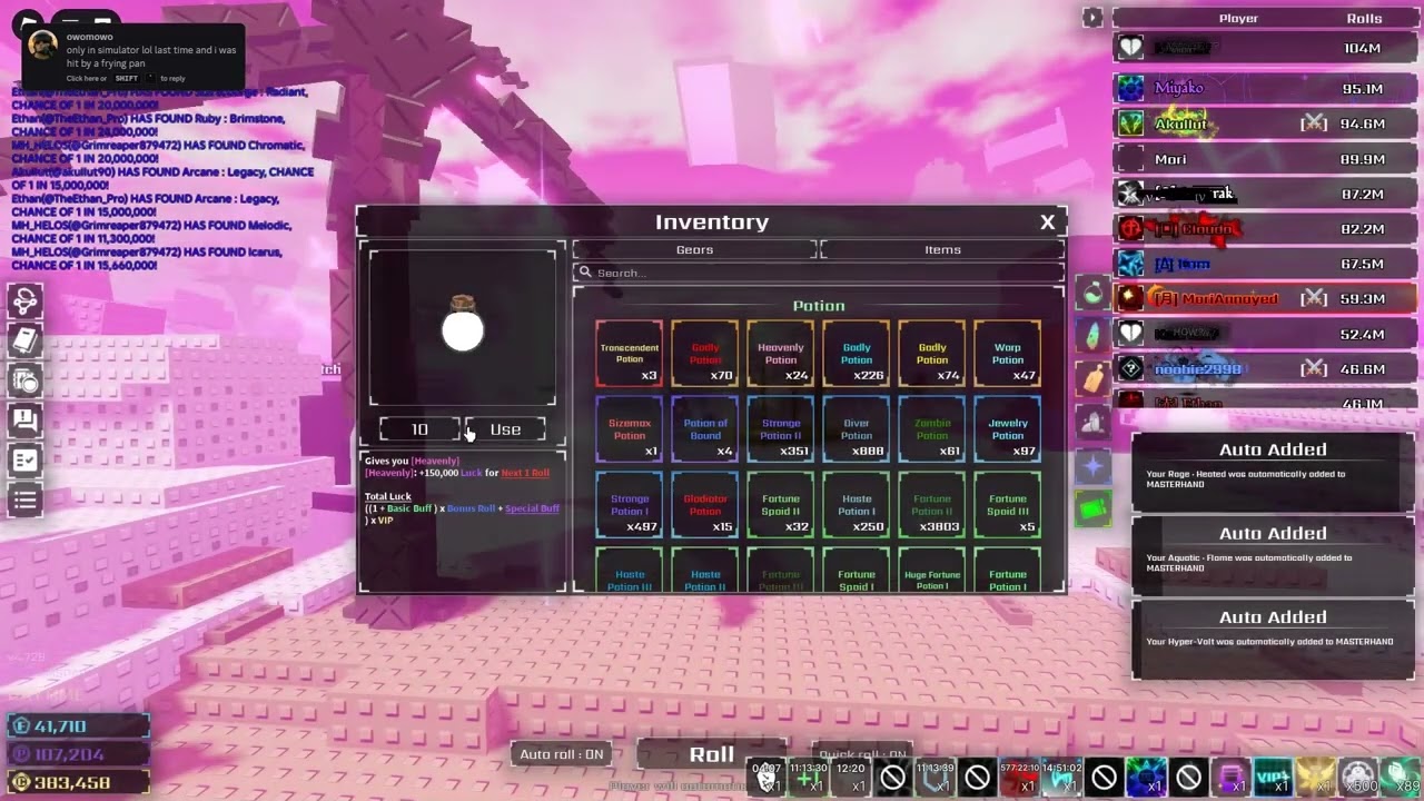 Using 182 Heavenly Potions in Dreamspace biome