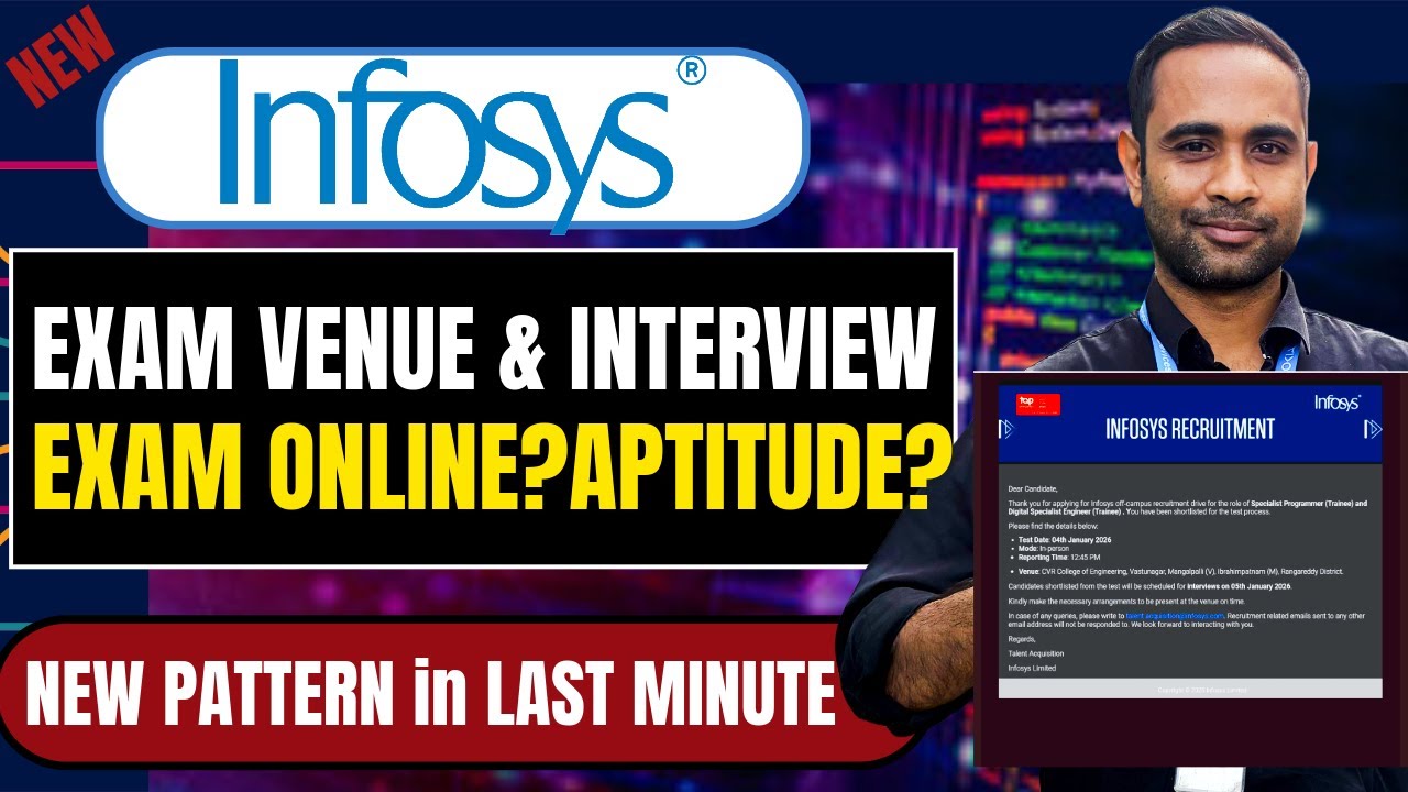 Infosys Exam Venue & Interview date Out | Exam Online ? | Exam Cutoff | Aptitude in Exam?