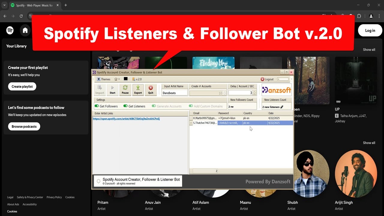 Spotify Account Creator, Listeners, and Followers Bot v.2.0