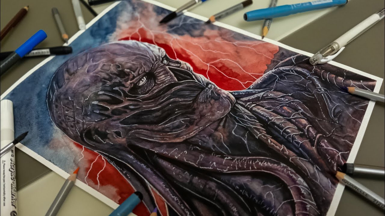 DRAW STRANGER THINGS (VECNA) by WATERCOLOR ! TIME - LAPSE !