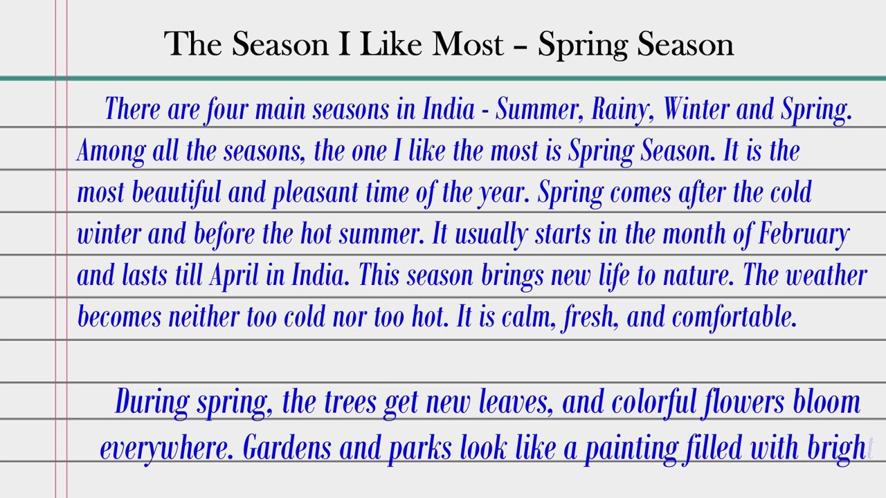 Essay on The Season I Like Most / Essay on Spring Season in English / My favourite season