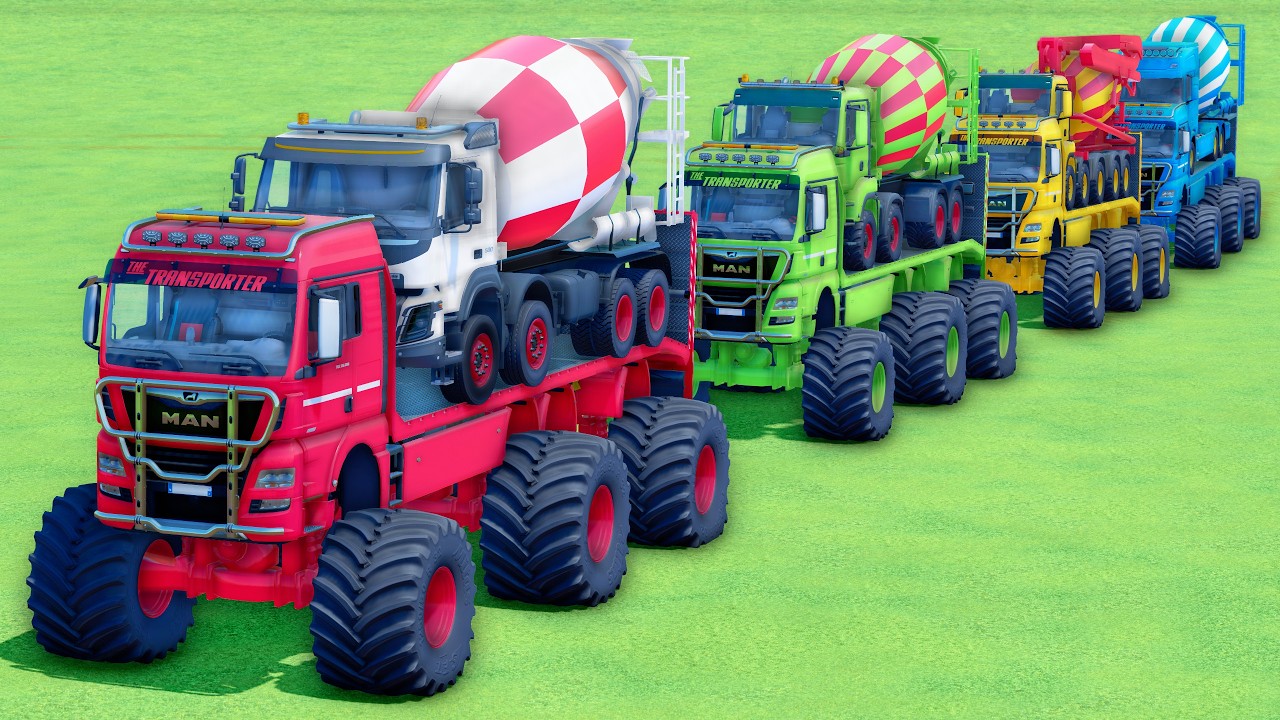 TRANSPORTING DOUBLE FLATBED TRAILER TRUCK! ALL MIXER TRUCK and HELICOPTER, MAN, SCANIA, VOLVO - FS22