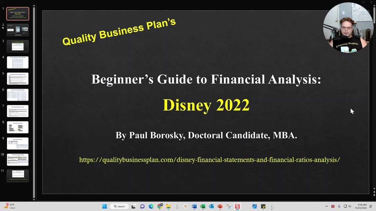 Disney 2022 Beginner&rsquo;s Guide to Financial Analysis and Financial Ratios by Paul Borosky, MBA.