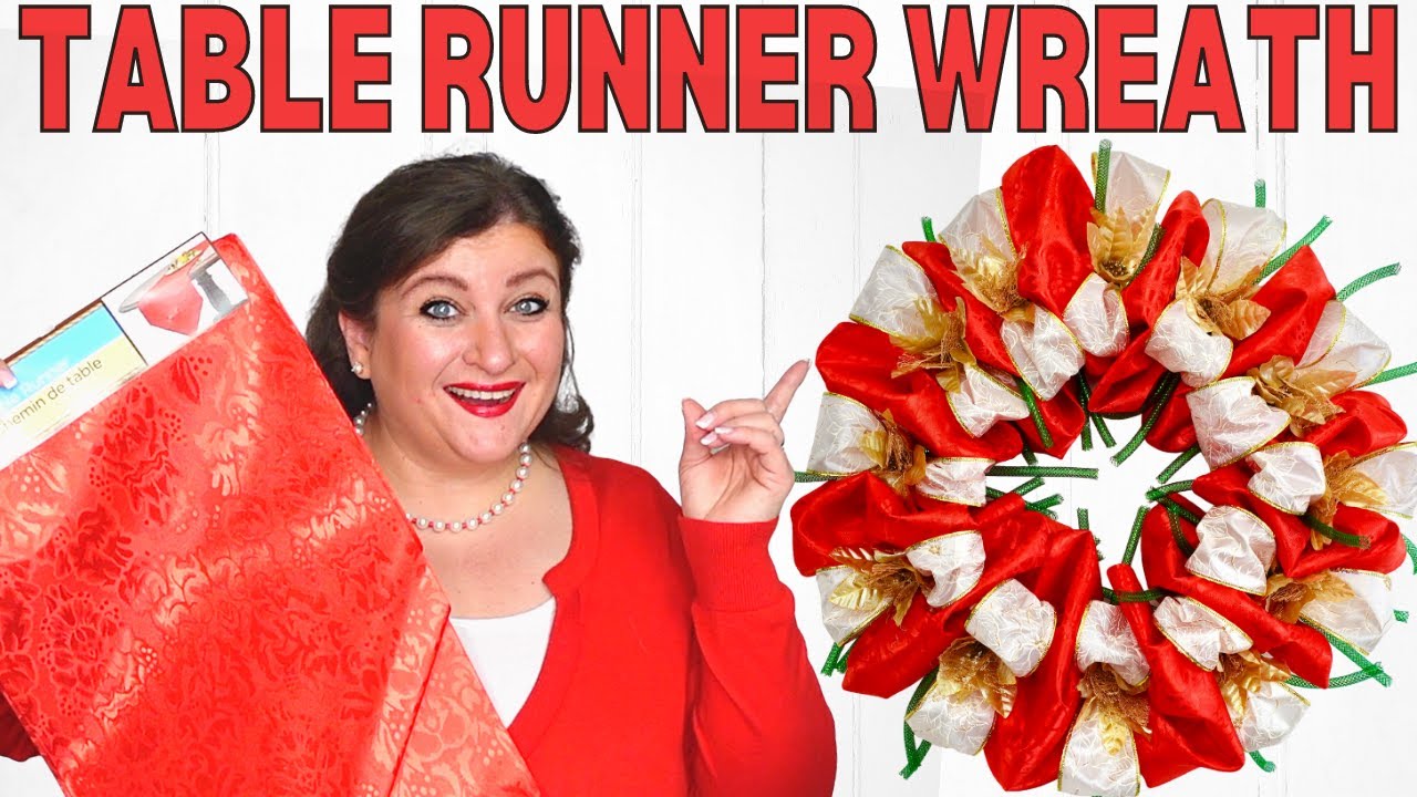 How to make a TABLE RUNNER Wreath | Dollar Tree Christmas Wreath Tutorial