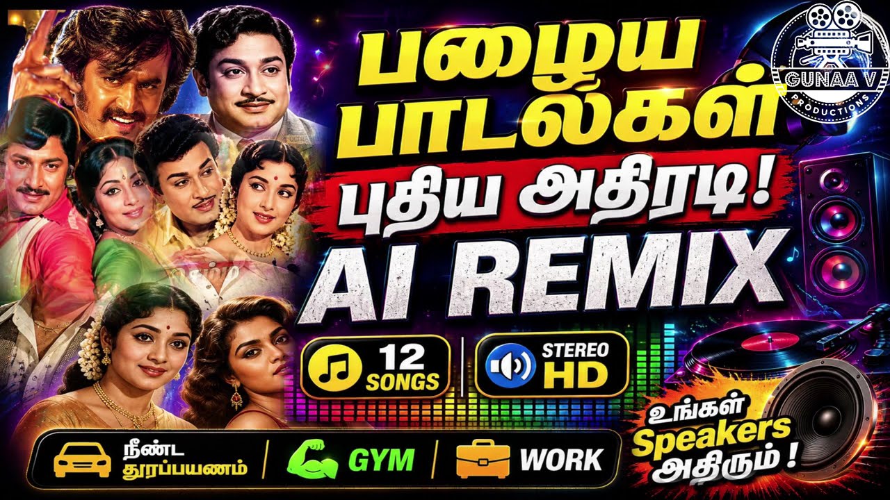 பழைய பாடல்கள் புதிய அதிரடி AI Remix 🔥 | 12 Super Hit Tamil Songs | Stereo | Speakers அதிரும்