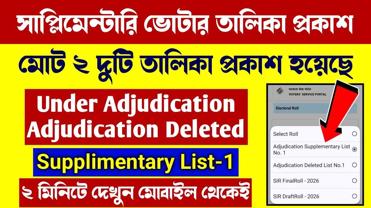 সাপ্লিমেন্টারি ভোটার তালিকা প্রকাশ, দেখুন মোবাইল থেকে / Under adjudication Supplimentary Voter list.