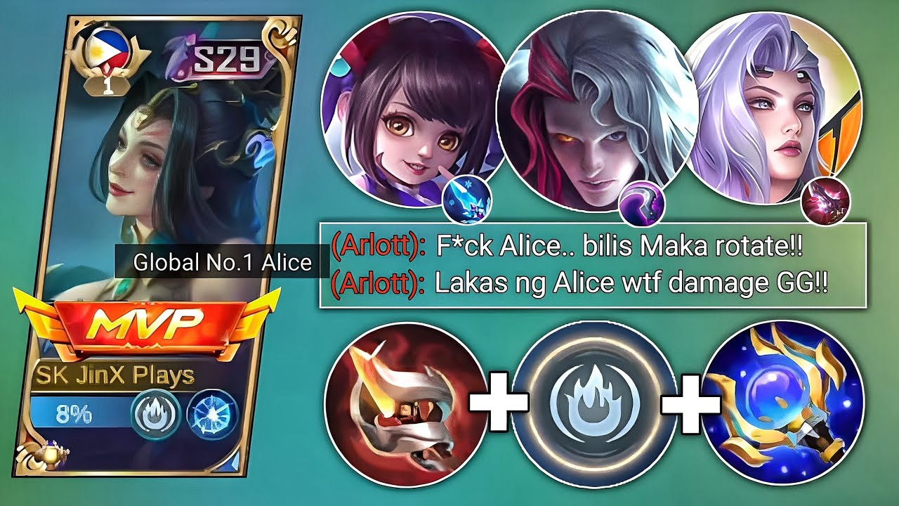 GLOBAL ALICE 1 SHOT BUILD!! ALICE BEST BUILD 2023 | mlbb