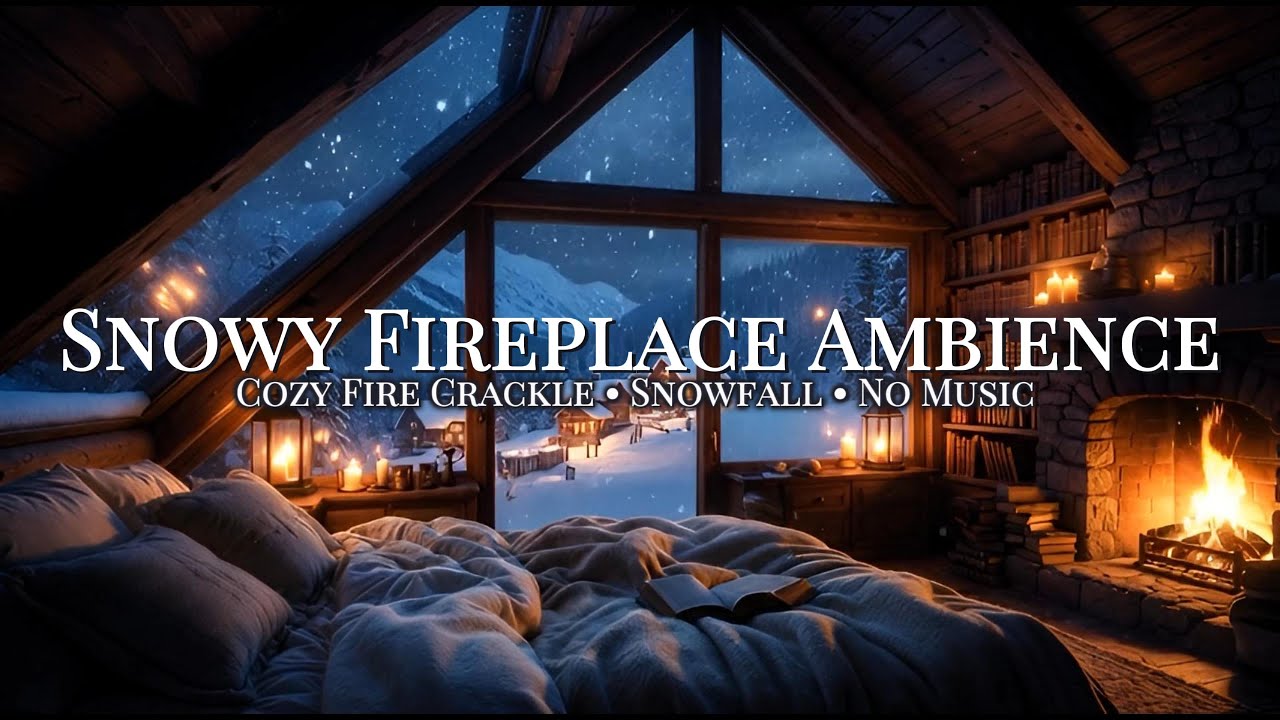 ❄️🔥 Cozy Winter Fireplace Ambience with Fire Crackle & Snowfall & No Music for Relaxation ❄️🔥