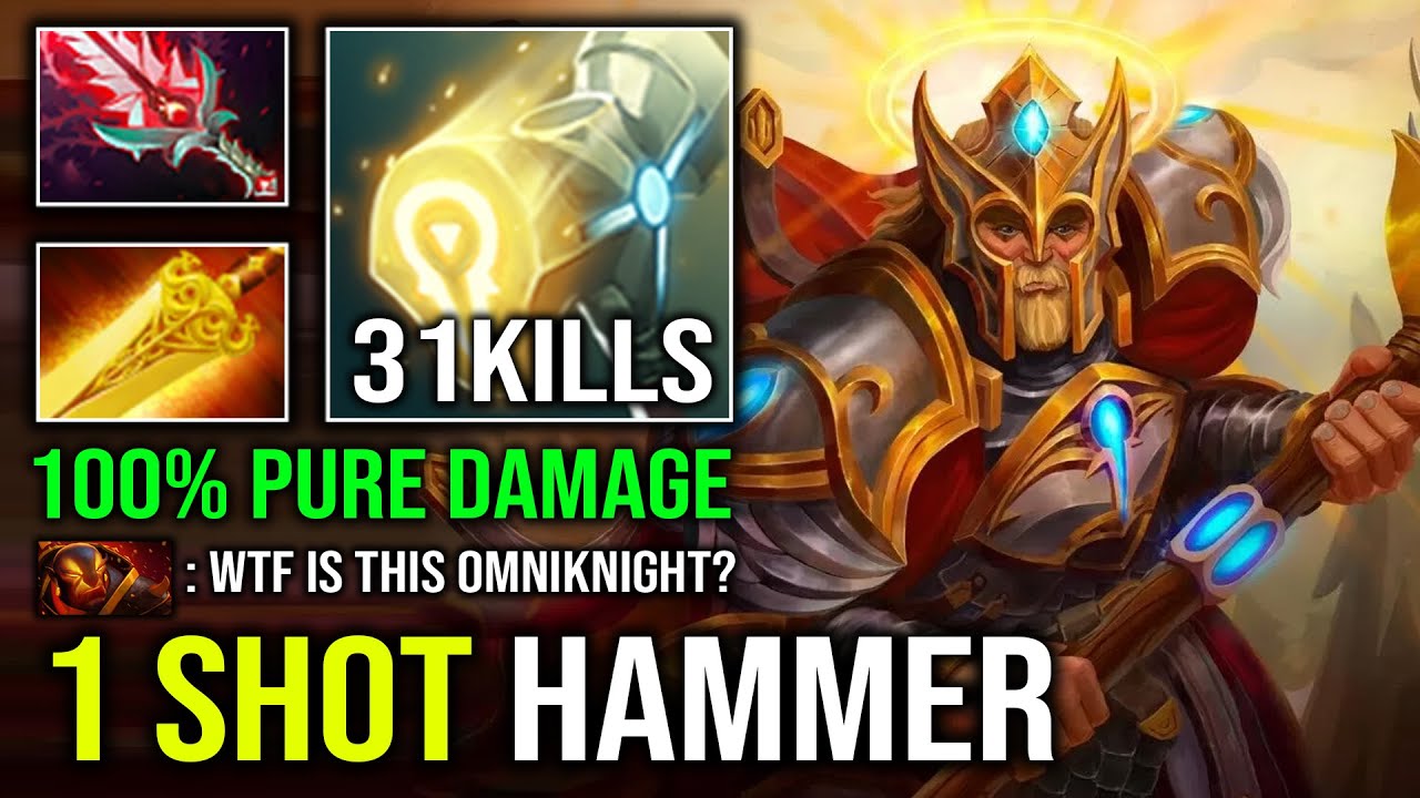 WTF 1 SHOT HAMMER 1v5 Safelane Raid Boss 100% Pure Damage Bloodthorn Omniknight Dota 2