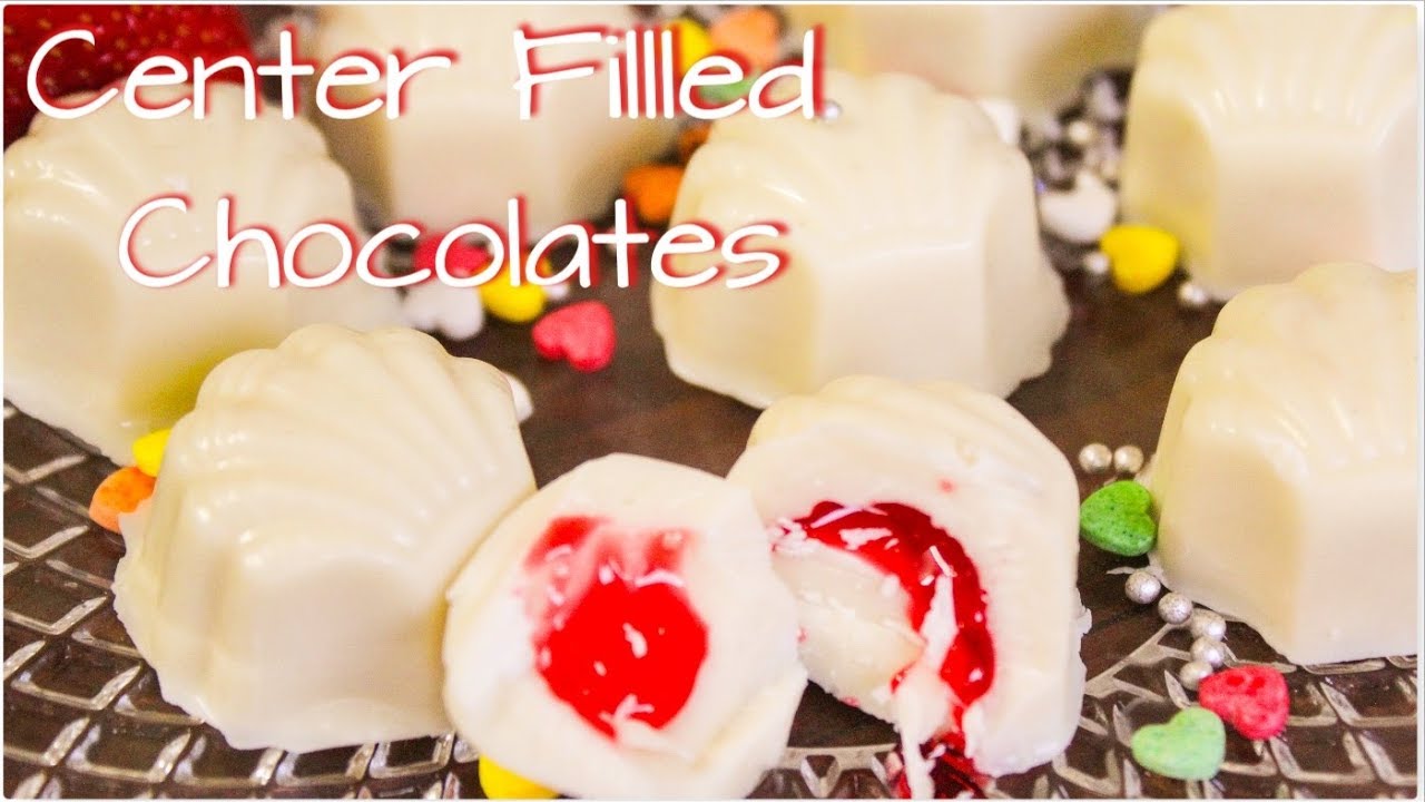 Center Fillled Strawberry Chocolates|How to make chocolates at home|filled chocolate candy |Surprise