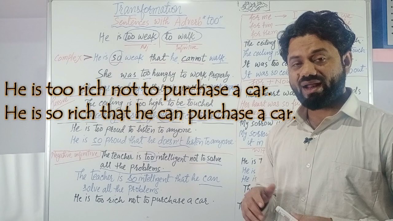 Transformation of Sentences with Adverb 'Too'