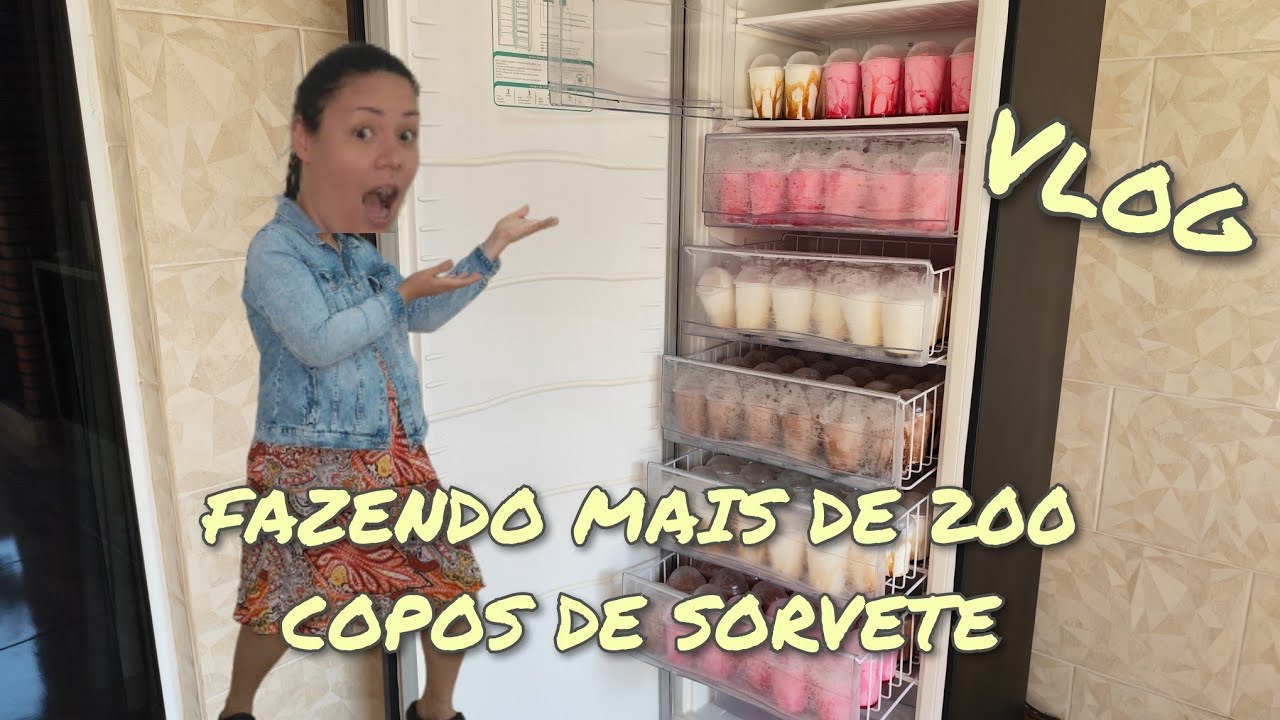MAIS DE 200 COPOS DE SORVETE 😱😱😱 VEM COMIGO FAZER!!! #sorvete #vlog #sorvetecaseiro 