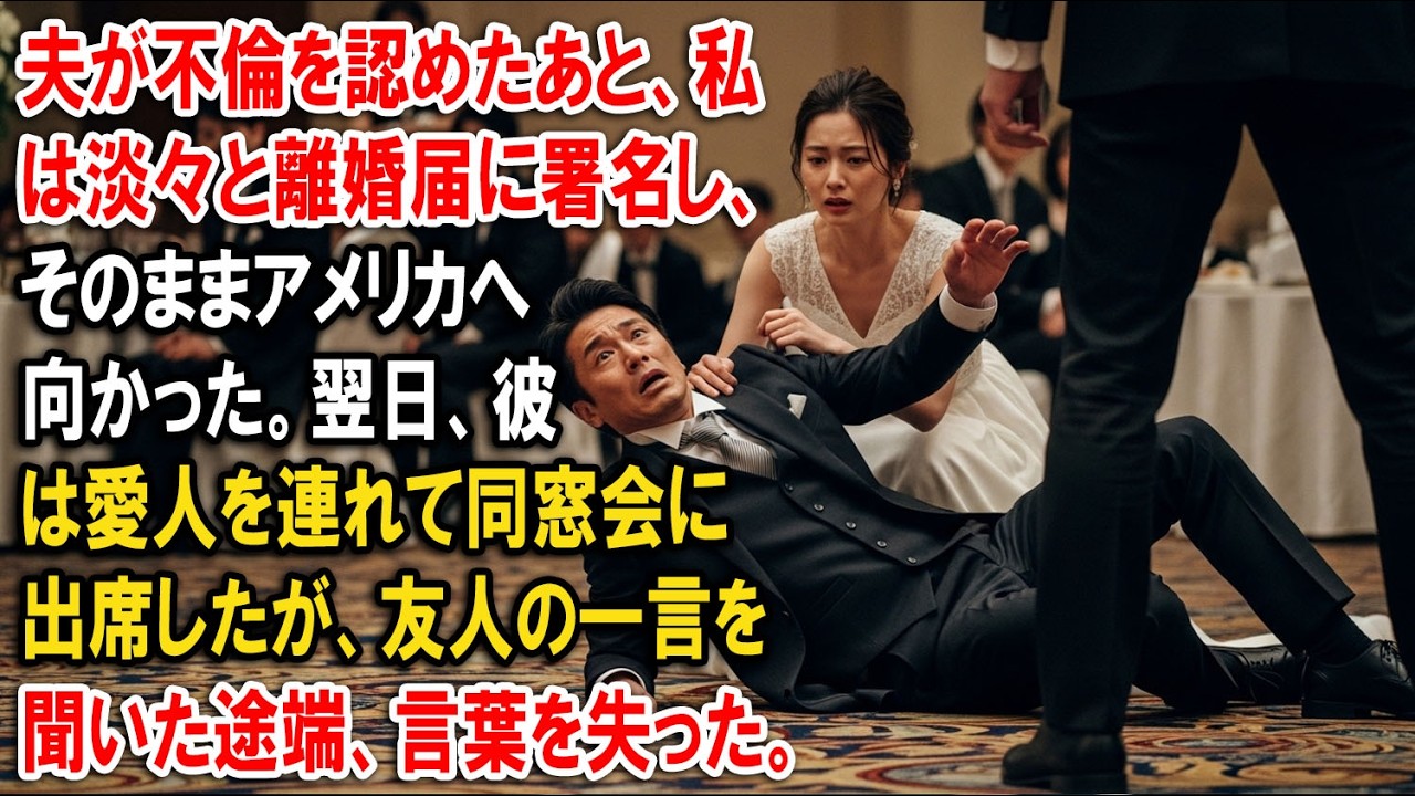 夫が不倫を認めたあと、私は淡々と離婚届に署名し、そのままアメリカへ向かった。翌日、彼は愛人を連れて同窓会に出席したが、友人の一言を聞いた途端、言葉を失った。【静かな復讐】【家族の裏切り】