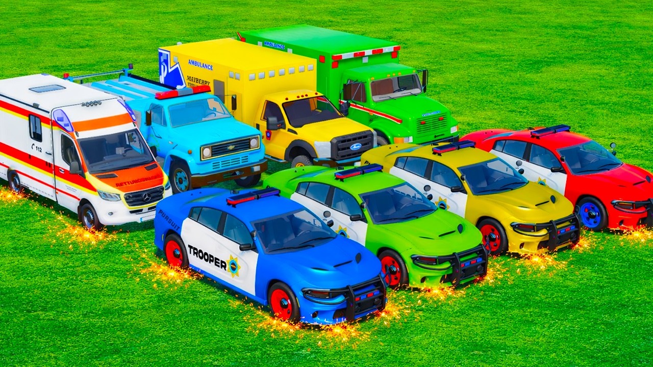 PLAY TIME GARAGE – POLICE CARS, AMBULANCE, FIRE TRUCK, WITH TRUCK - Farming Simulator 22