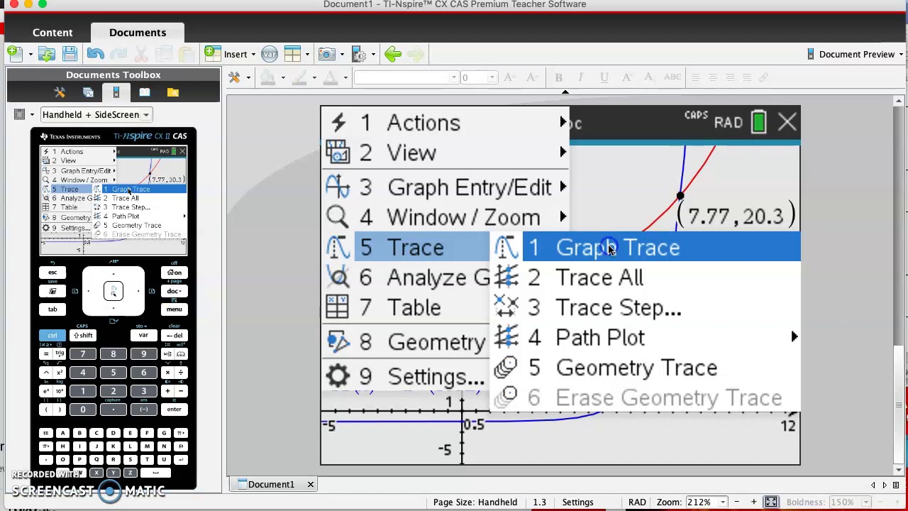 Finding intersections and intercepts using Ti-nspire