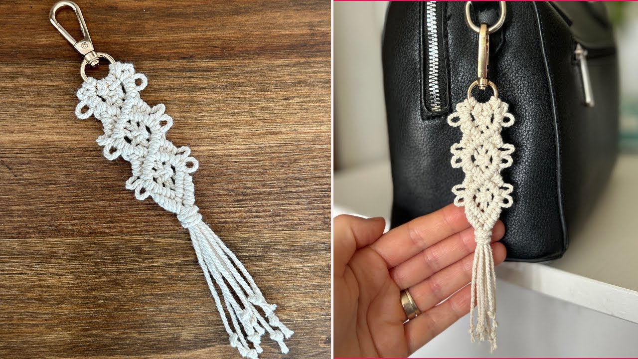 DIY Macrame Keychain | Boho Bag Charm Tutorial | Lace Pattern Ideas for Beginners