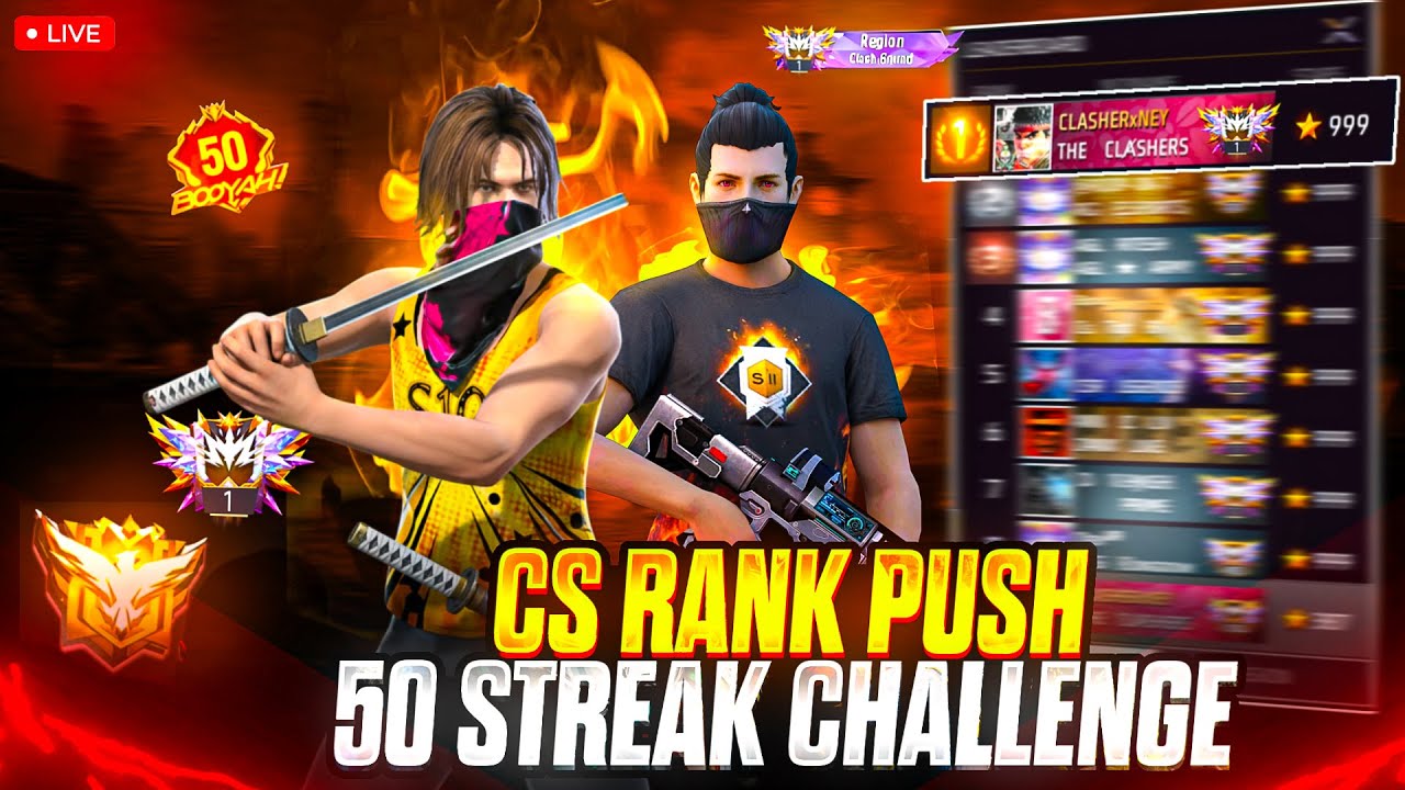 CS RANK PUSH TO REGION || 50 STREAK CHALLENGE || FREE FIRE LIVE