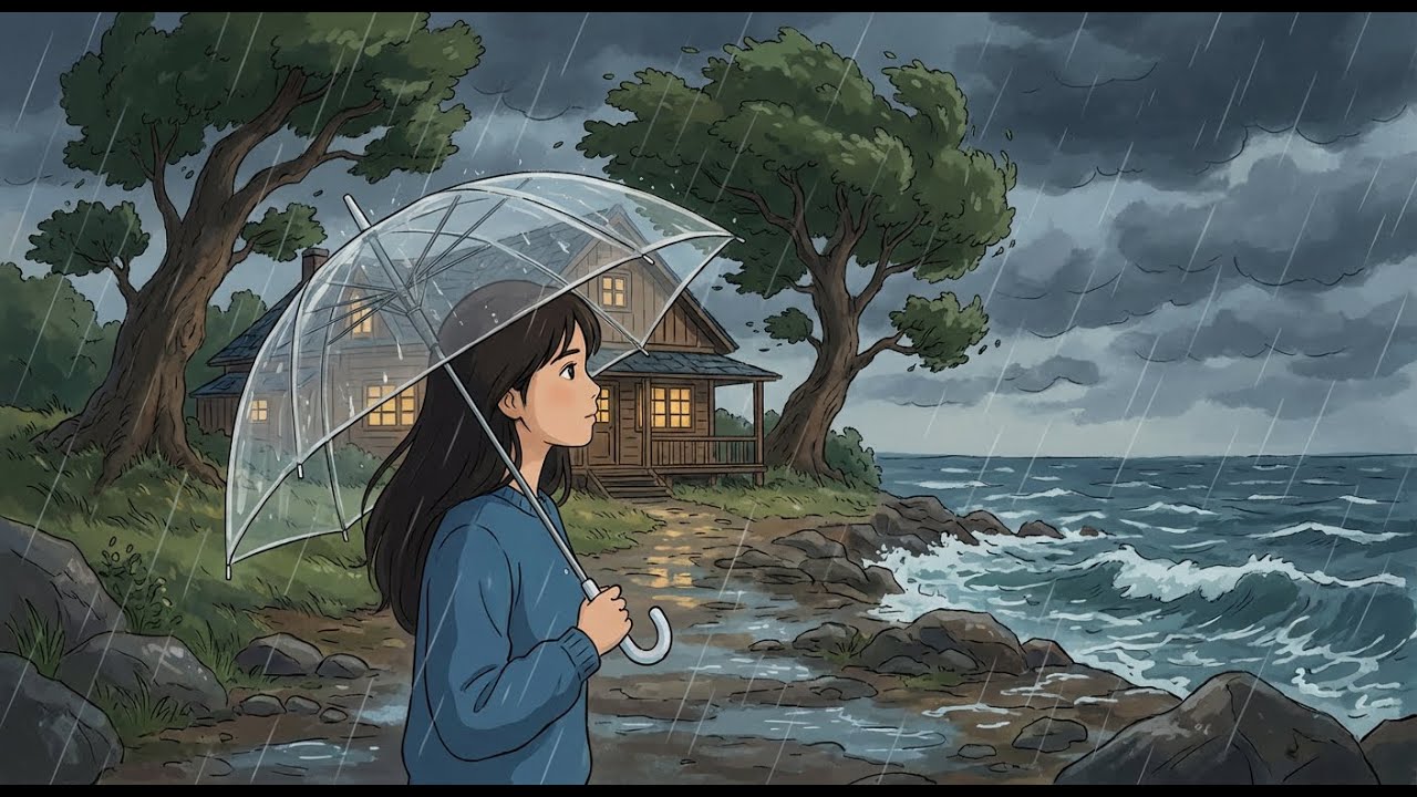 A Cozy Day in a Stormy Seaside House | Ghibli Inspired Animation & ASMR