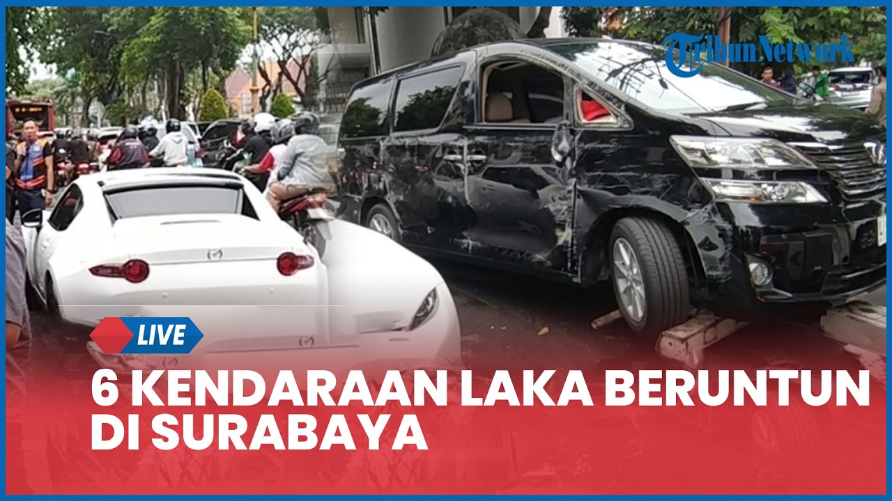 LIVE: 6 Kendaraan Laka Beruntun di Surabaya, Mobil Sport Rp1 Miliar Ringsek dan Sopir Terluka