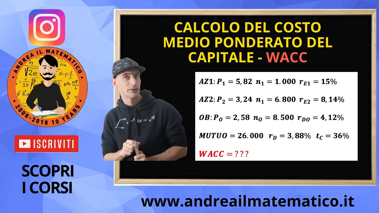 CALCOLO DEL WACC - COSTO MEDIO PONDERATO DEL CAPITALE - WEIGHT AVERAGE CAPITAL COST