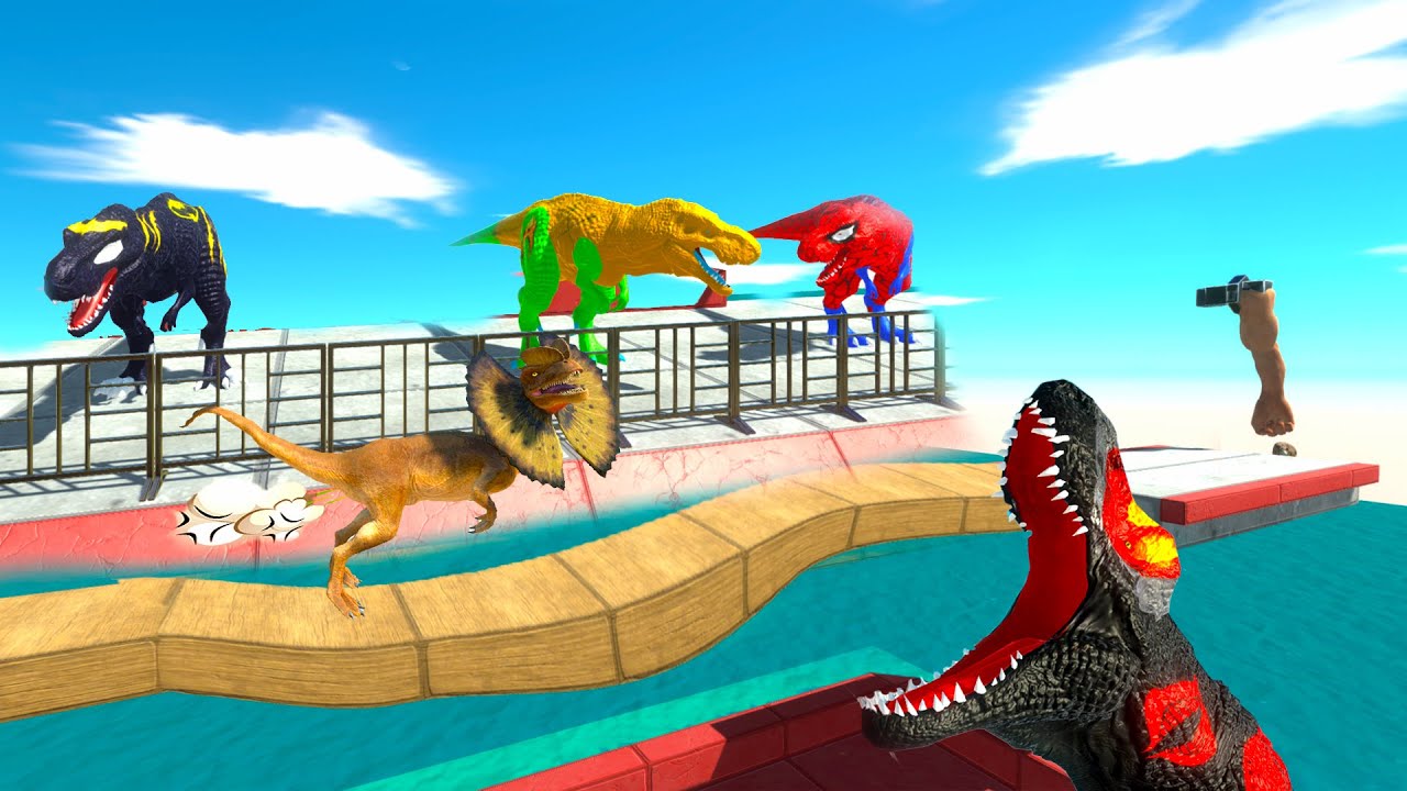 WHO CAN ESCAPE T REX ATTACK OVER UNSTABLE BRIDGE - ARBS