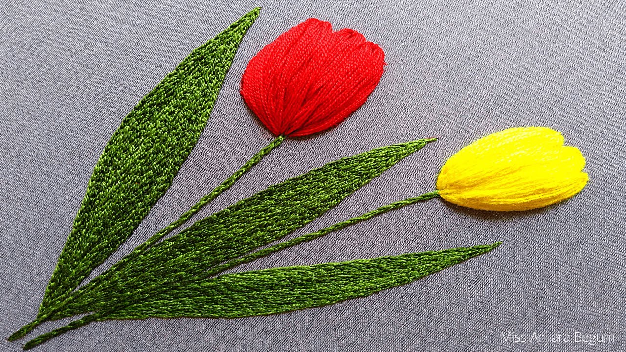 Cute Tulip Flower Embroidery, How to Stitch Tulip Flower, Hand Embroidery Tulip Flower Design-338