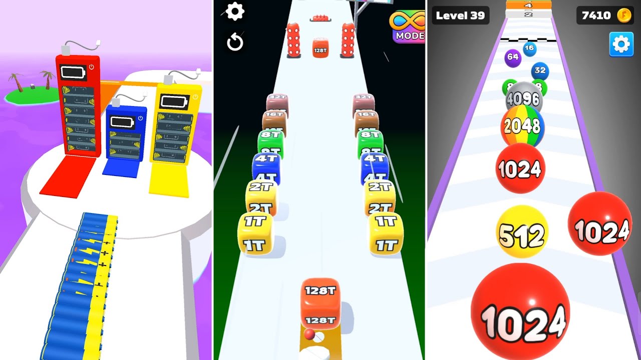 Jelly Run 2048 vs Battery Run 3D vs Ball Merge 3D – Best Run & Merge Strategy! #01