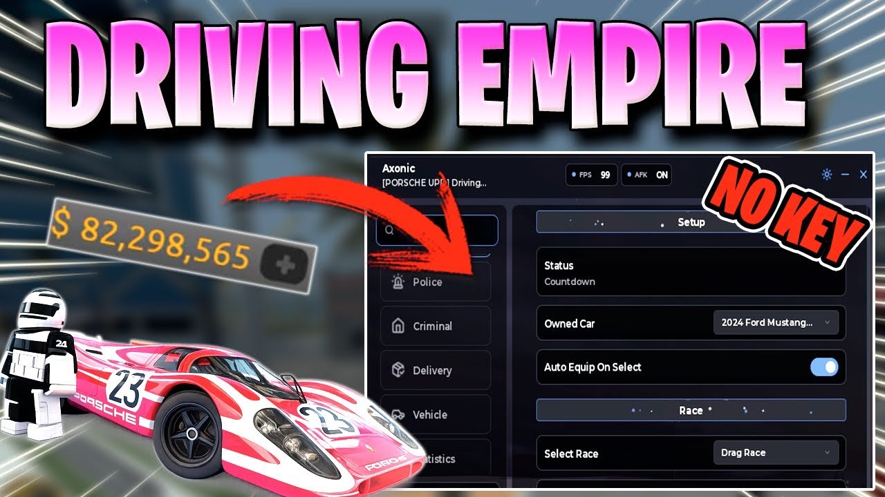 Скрипт для Driving Empire *NOKEY*: АВТОФАРМ ДЕНЕГ, АВТОДОСТАВКА, АВТОГРАБЕЖ и многое другое!
