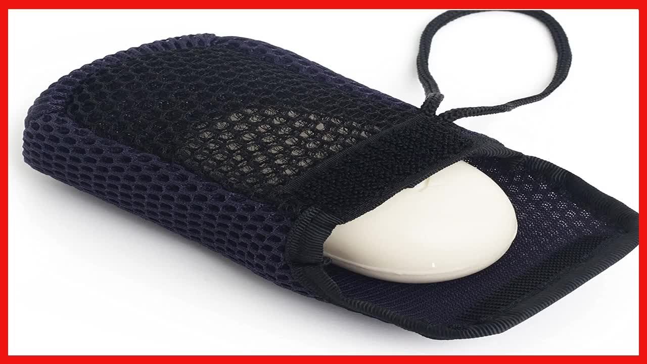 MainBasics Exfoliating Bar Soap Pouch Dual-Sided Body Scrubber - Fits Standard Size Soap Bars, Blue