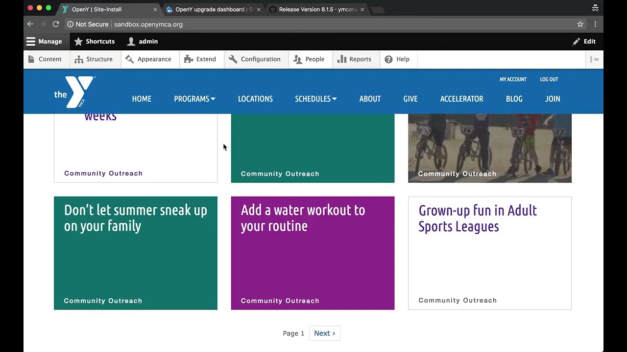 YMCA'S Website Service: Upgrade Path Dashboard