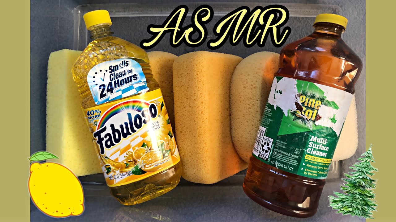 ASMR Lemon Fabuloso and Pine Sol Satisfying Sponge Squeezing