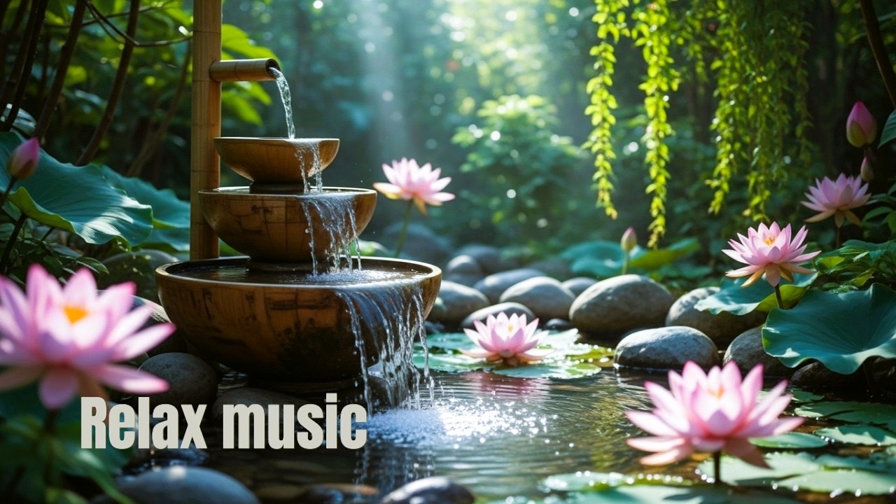 Healing Water Sounds in a Japanese Garden  Relax, Study, Sleep