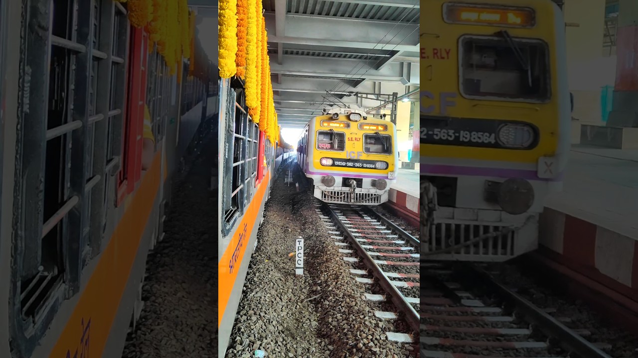 local Train crossing Amrit Bharat Express train #indianrailway #passengertrain #indiantrains